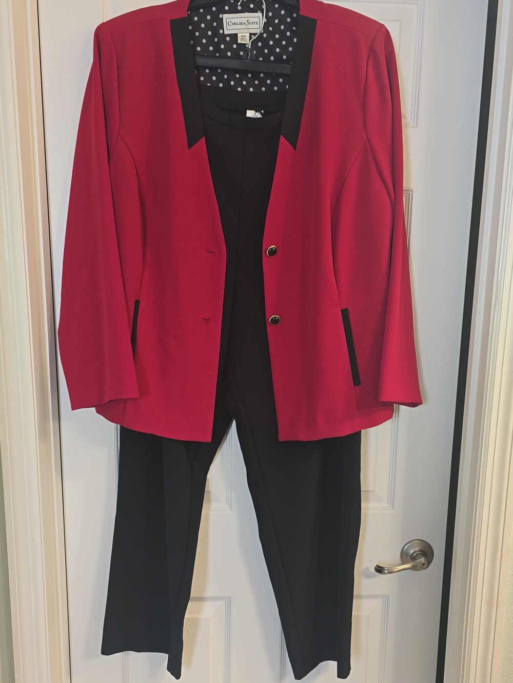 Chelsea Suite Women's Red & Black Pantsuit Jacket and Trousers